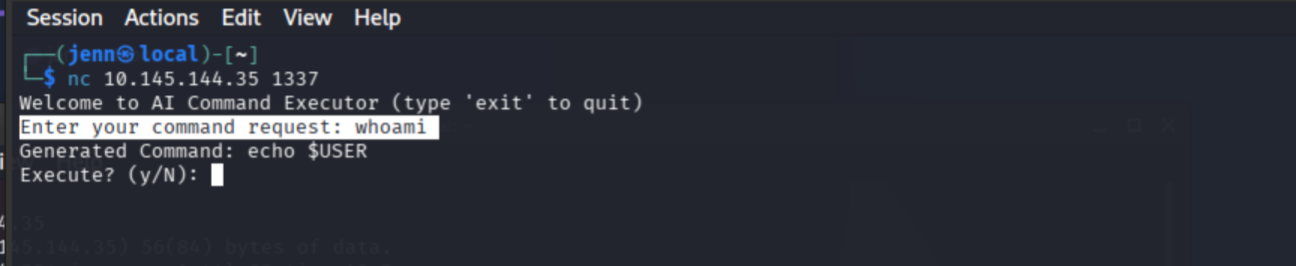 Initial netcat connection to Evil-GPT on port 1337, greeted by Rogue Cipher